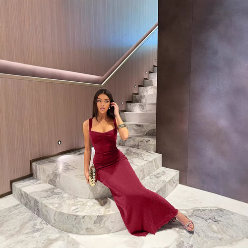Damen Glitzerndes Maxikleid mit Carmen-Ausschnitt und figurformendem Schnitt EB