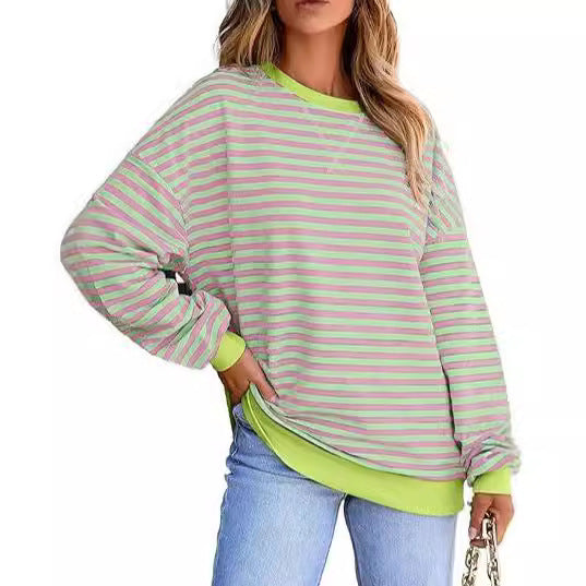 Damen Lässiger Sweater mit Breiten Streifen EB