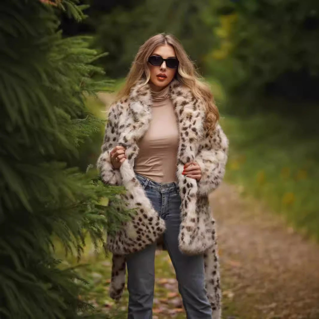 Damen Glamouröse Kunstpelzjacke mit Gürtel EB