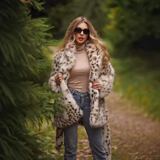 Damen Glamouröse Kunstpelzjacke mit Gürtel EB