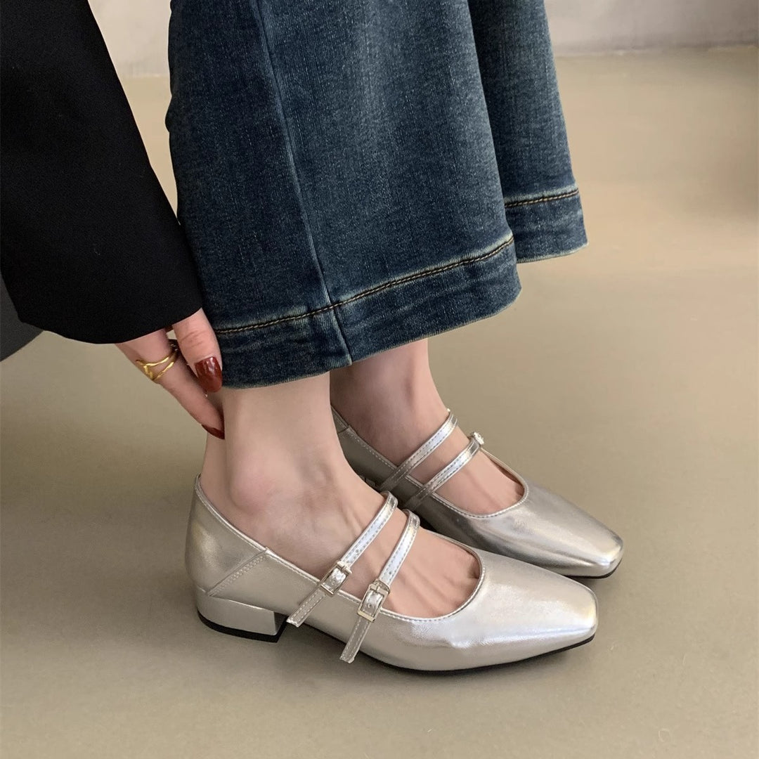 Damen elegante Mary Jane Ballerinas mit modischem Doppelriemen und komfortablem Fußbett EB