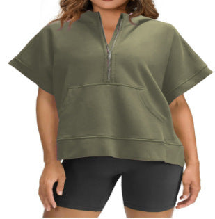 Damen Lichtgewicht Kapuzenpullover mit halbem Reißverschluss und Taschen EB
