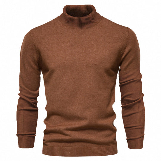 Herren Strickpullover mit hohem Kragen und feinem Rippmuster EB
