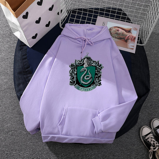 Damen nan gemütlicher Kapuzenpullover im Oversize-Cut mit heraldischem Schlangenwappen und weichem Fleece-Innenfutter EB