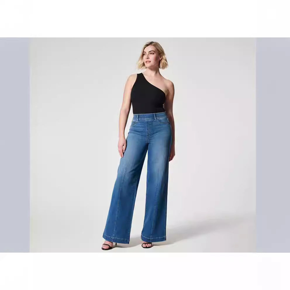 Damen weite High-Waist Jeans mit eleganter Schnittführung und markanten Nahtdetails EB