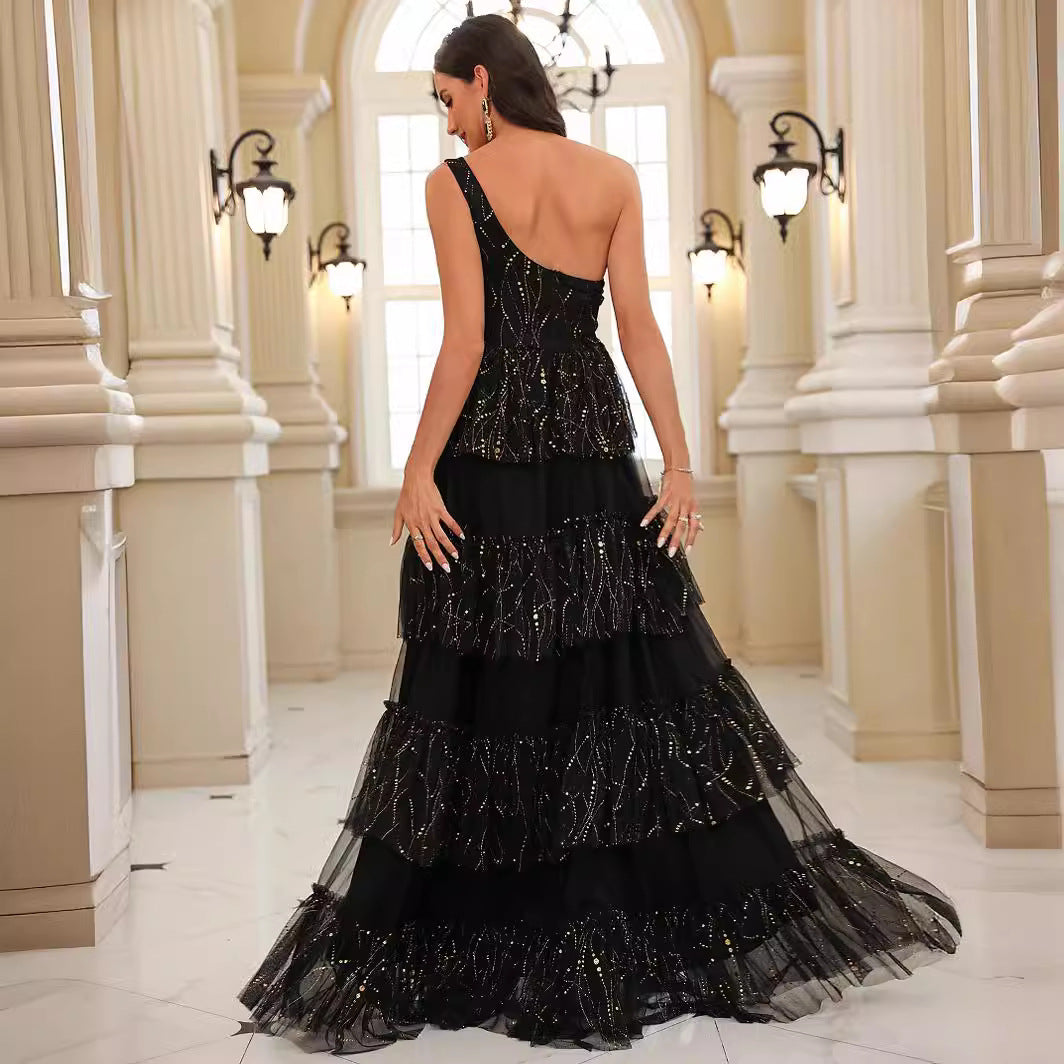 Damen Elegantes Schichtkleid mit Glitzerakzenten und Tülldetails EB