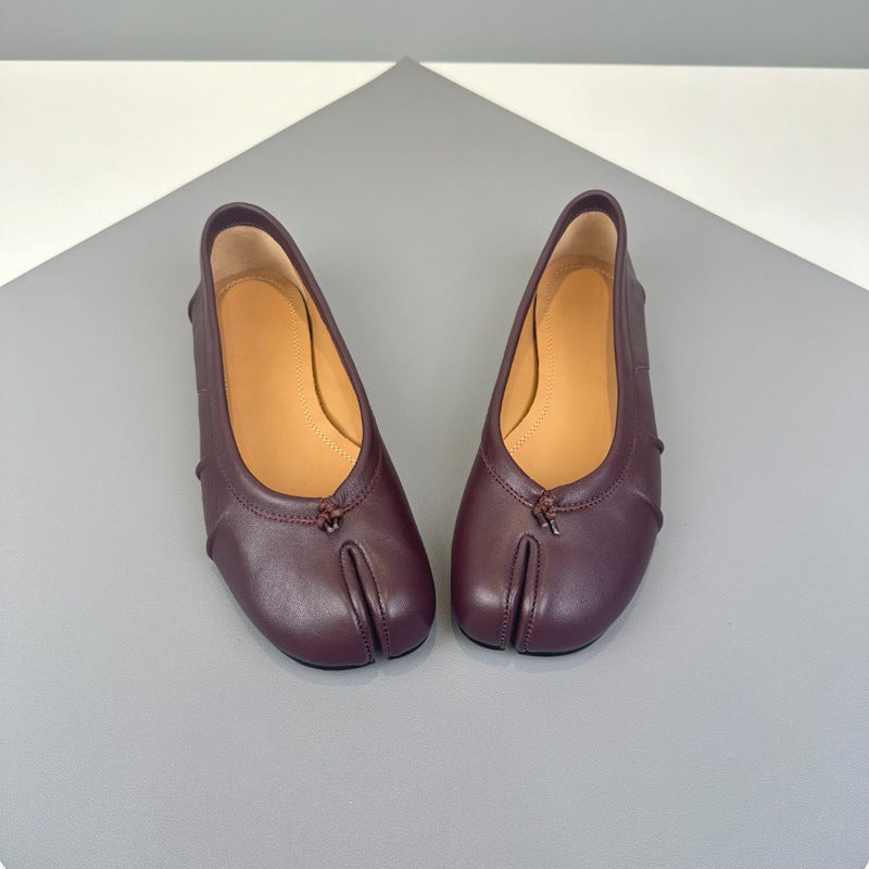 Damen Mokassin Balletschuhe mit einzigartiger Zehenform und glänzender Oberfläche EB