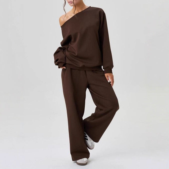 Damen nan legeres Lounge-Set mit einseitigem Schulterdetail und weiter Jogginghose EB