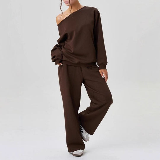 Damen nan legeres Lounge-Set mit einseitigem Schulterdetail und weiter Jogginghose EB