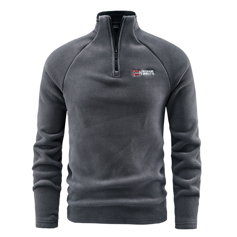 Herren Flauschiger Zip‑Troyer Fleecepullover mit Stehkragen und Raglanärmeln EB