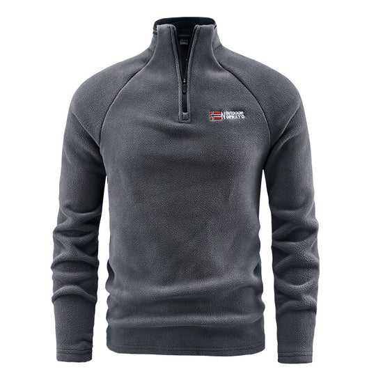 Herren Flauschiger Zip‑Troyer Fleecepullover mit Stehkragen und Raglanärmeln EB
