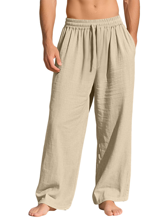 Herren nan leichte Leinen-Loungehose mit elastischem Bund und Seitentaschen EB