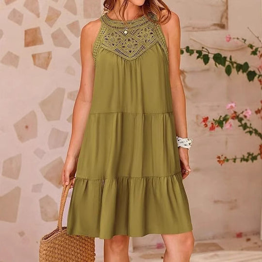Damen luftiges Sommerkleid mit detaillierter Häkelspitze EB