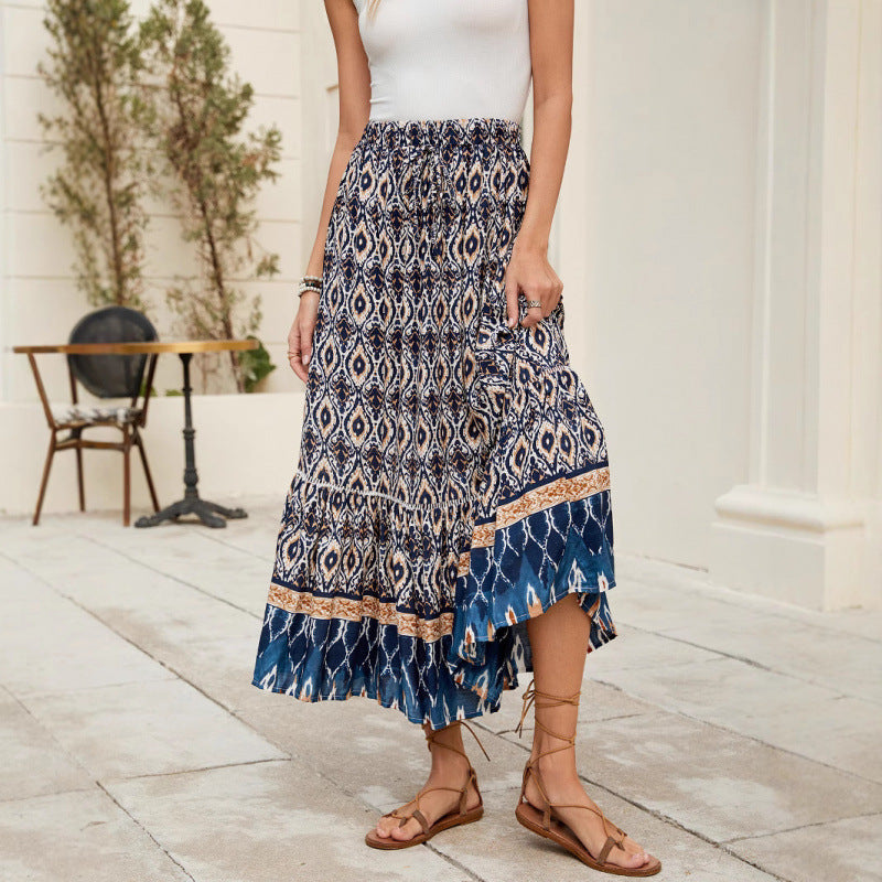 Damen Bohemian Stufen Maxi Rock EB
