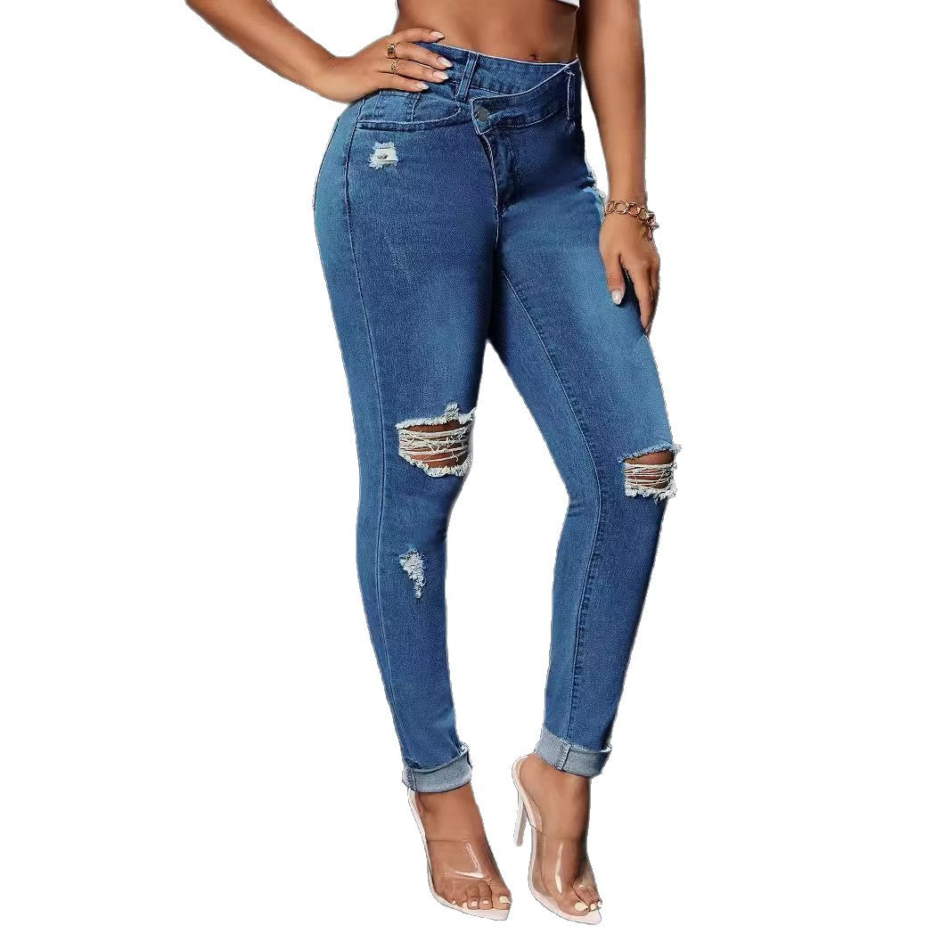 Damen Ripped Skinny Jeans im modernen High-Waist Schnitt EB