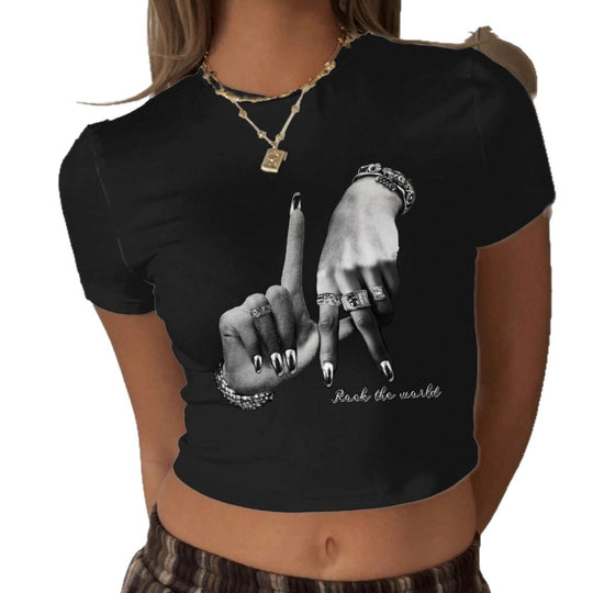 Damen Crop-T-Shirt mit künstlerischem Handdesign und motivierendem Schriftzug EB