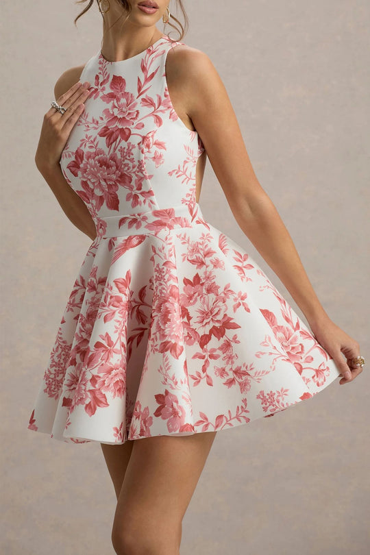 Damen Verspielt tailliertes Minimal-Kleid mit schwingendem Rock und halber Rückenansicht EB