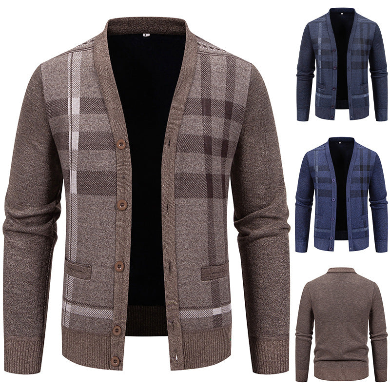 Herren Strickjacke mit modischem Karomuster und praktischen Knöpfen EB