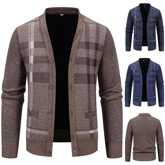 Herren Strickjacke mit modischem Karomuster und praktischen Knöpfen EB