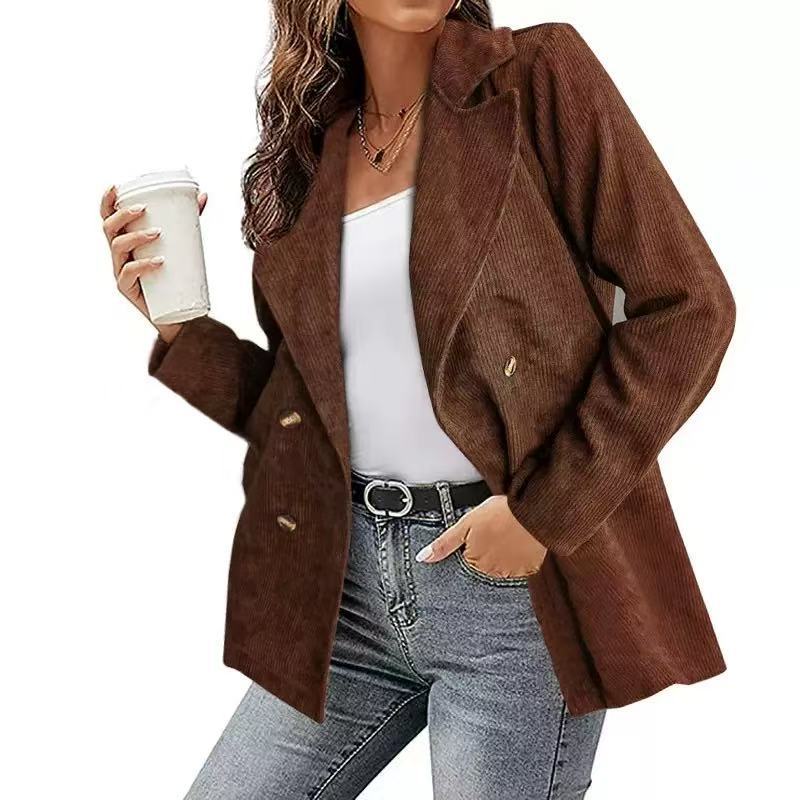 Damen Modernes Cordblazer mit lässigem Schnitt und praktischen Taschen EB