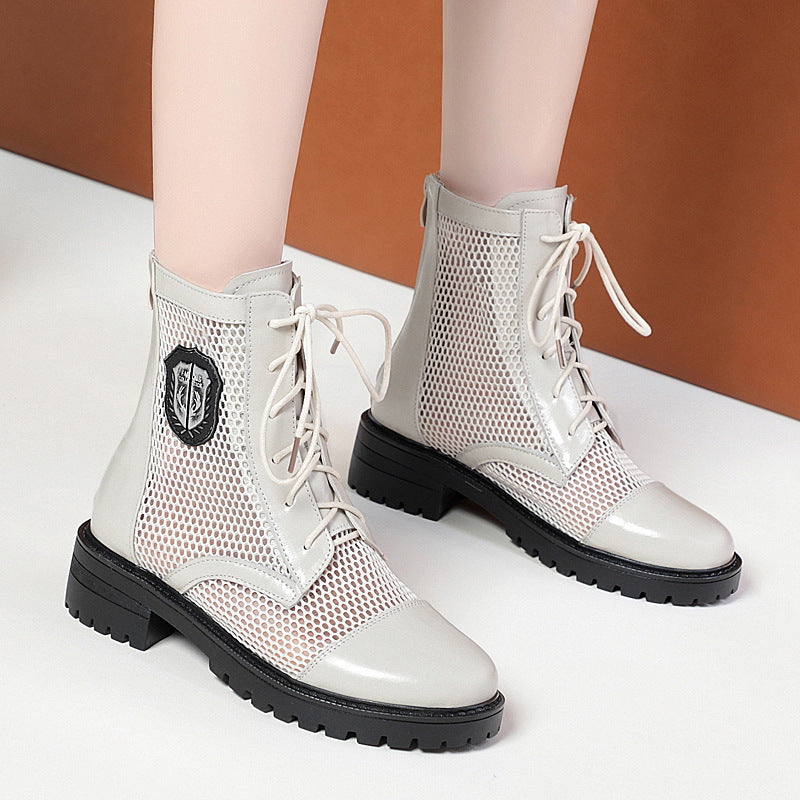 Damen Modische Stiefeletten aus atmungsaktivem Netzmaterial mit robusten Profilsohlen EB