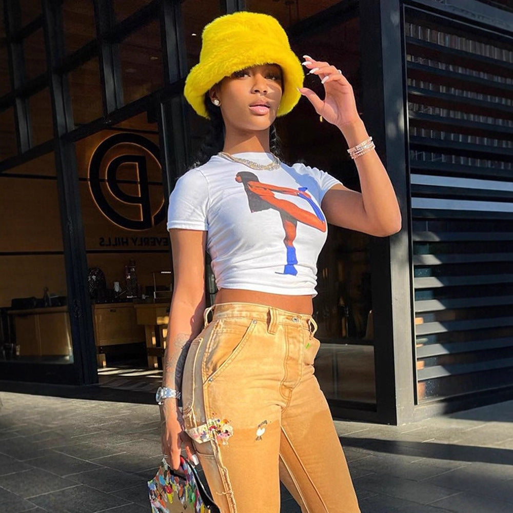 Damen Crop T-Shirt mit auffälligem Grafikdruck EB