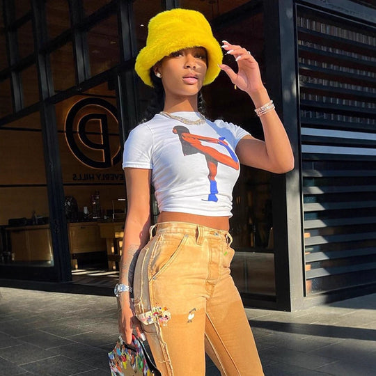 Damen Crop T-Shirt mit auffälligem Grafikdruck EB