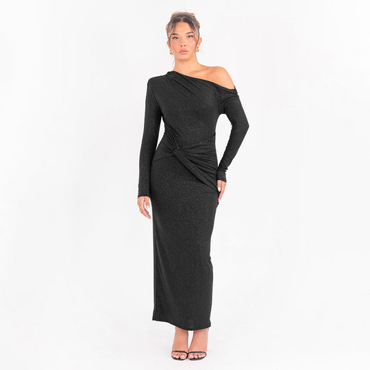 Damen Elegantes Maxikleid mit asymmetrischem Oberteil und Drapierung EB