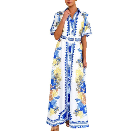 Damen Elegantes Maxikleid mit floralem Design und geschlitztem Saum EB