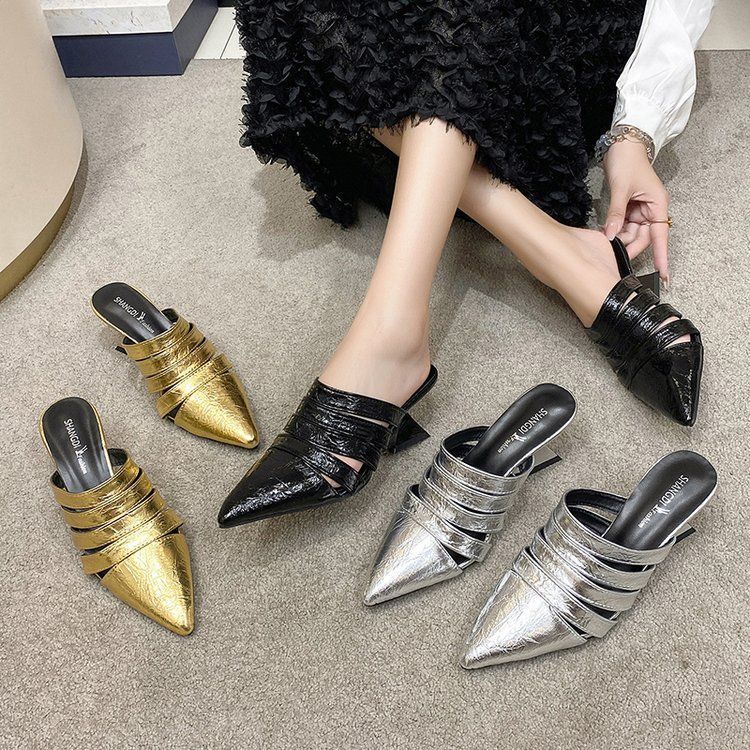 Damen elegante Sling Mules mit geometrischem Design EB