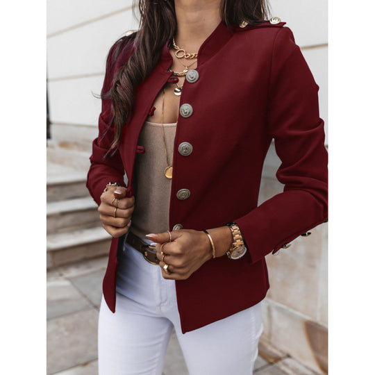 Damen modischer Blazer mit goldenen Knöpfen und schmalem Schnitt EB