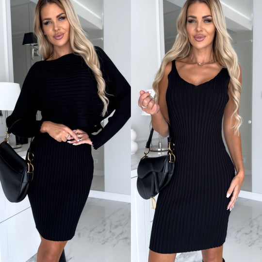 Damen Rippstrick Bodycon Kleid EB