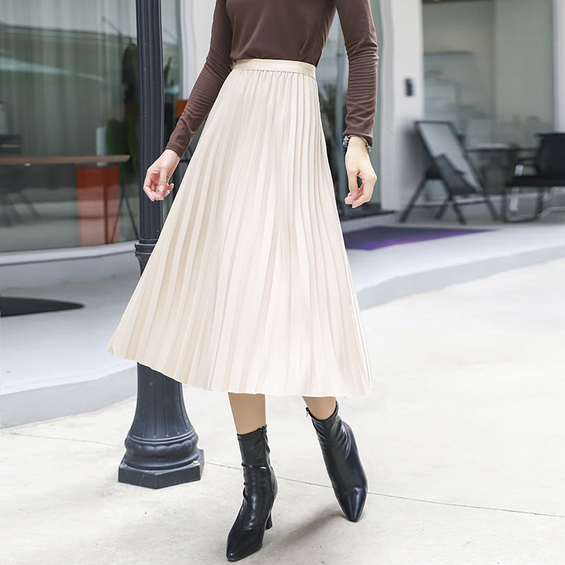 Damen  taillenhoher Plissee-Midirock aus knitterfreiem Stretch-Material mit feinem Faltenwurf EB