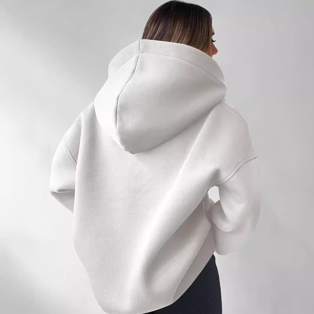 Damen Oversized Hoodie mit kurzem Kragen und praktischen Seitentaschen EB