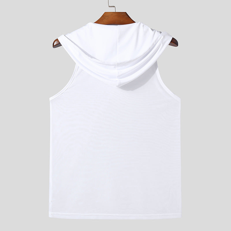 Herren Atmungsaktives Sport-Tanktop mit Kapuze und praktischer Schnürung EB