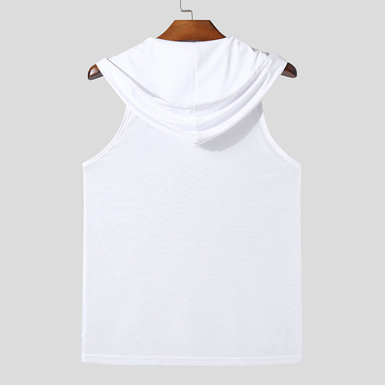 Herren Atmungsaktives Sport-Tanktop mit Kapuze und praktischer Schnürung EB