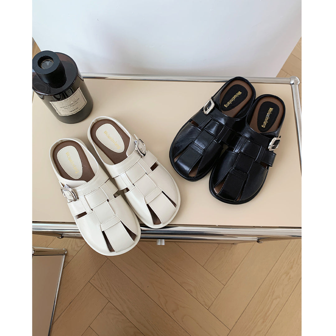 Damen elegante offene Clogs mit modischem Schnallen-Design EB