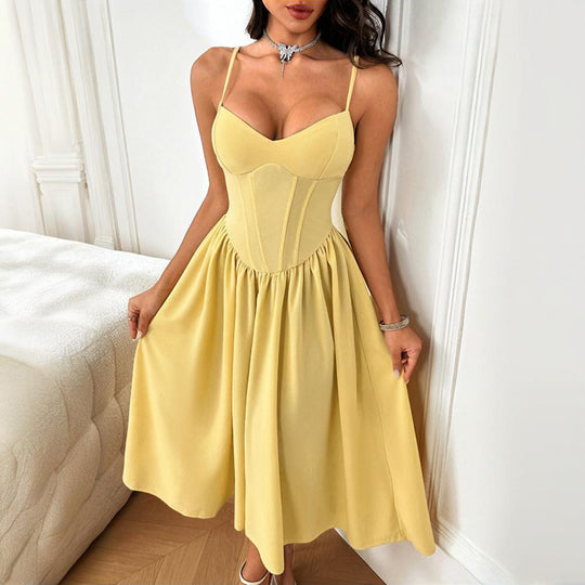 Damen elegantes Maxikleid mit taillierter Silhouette und feinen Trägern EB
