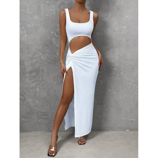 Damen Cut-Out Maxikleid mit seitlichem Schlitz und hochwertigem Material EB