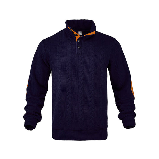 Herren Strickpullover mit modischem Stehkragen und kontrastierenden Knopfdetails EB