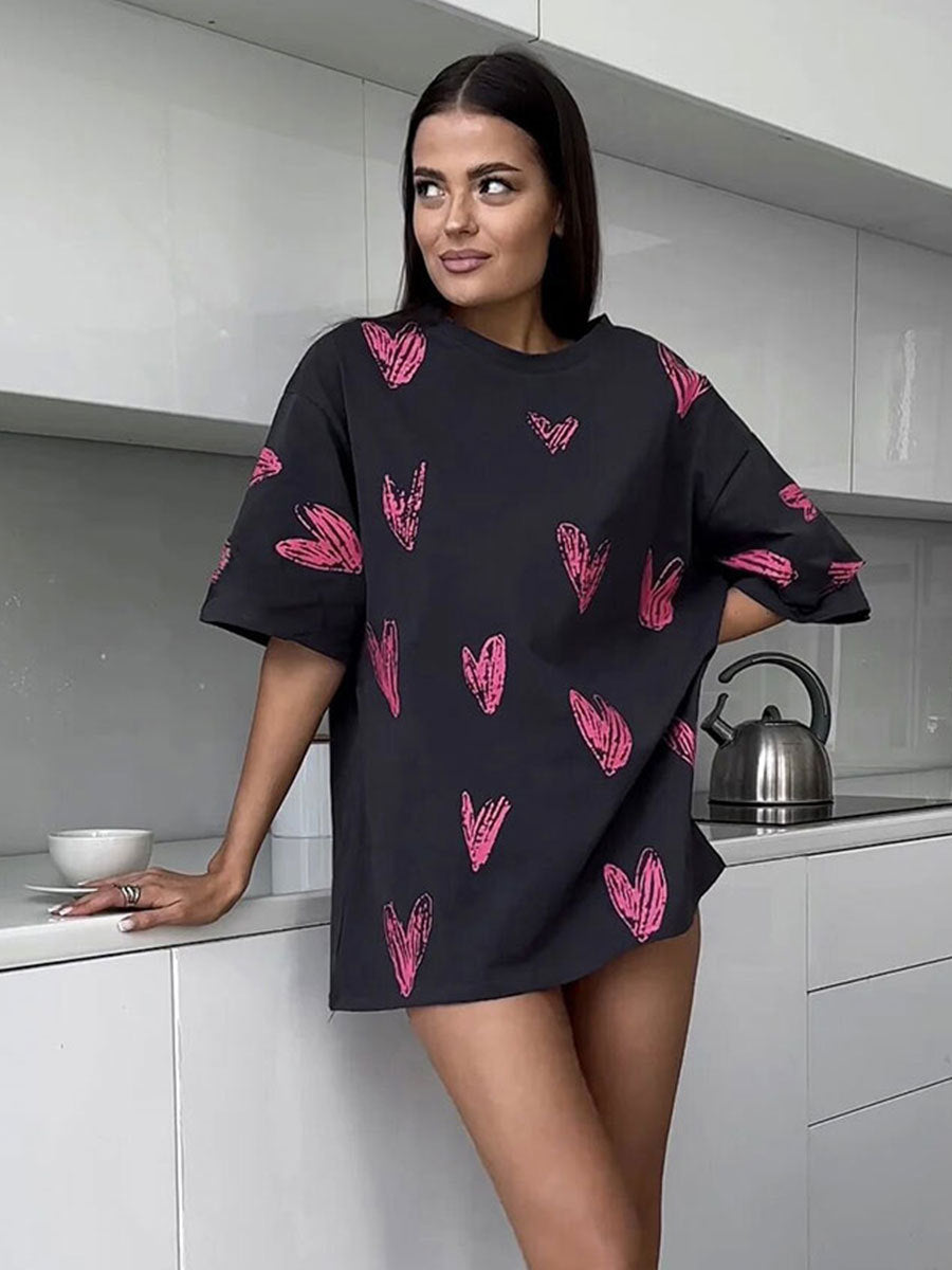 Damen lässiges T-Shirt mit Herzmotiv EB