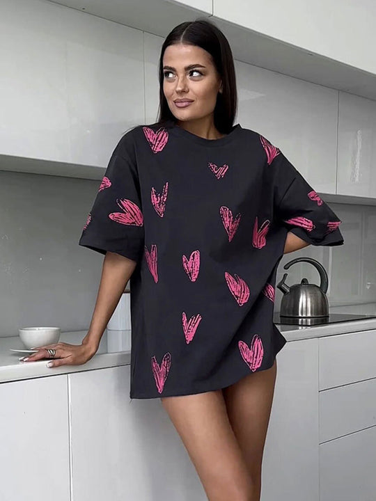 Damen lässiges T-Shirt mit Herzmotiv EB