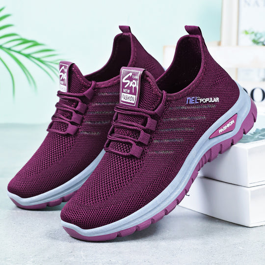 Damen nan leichte gestrickte Freizeitsneaker mit elastischem Schnellzug-Kordelsystem und stoßdämpfender EVA-Sohle EB