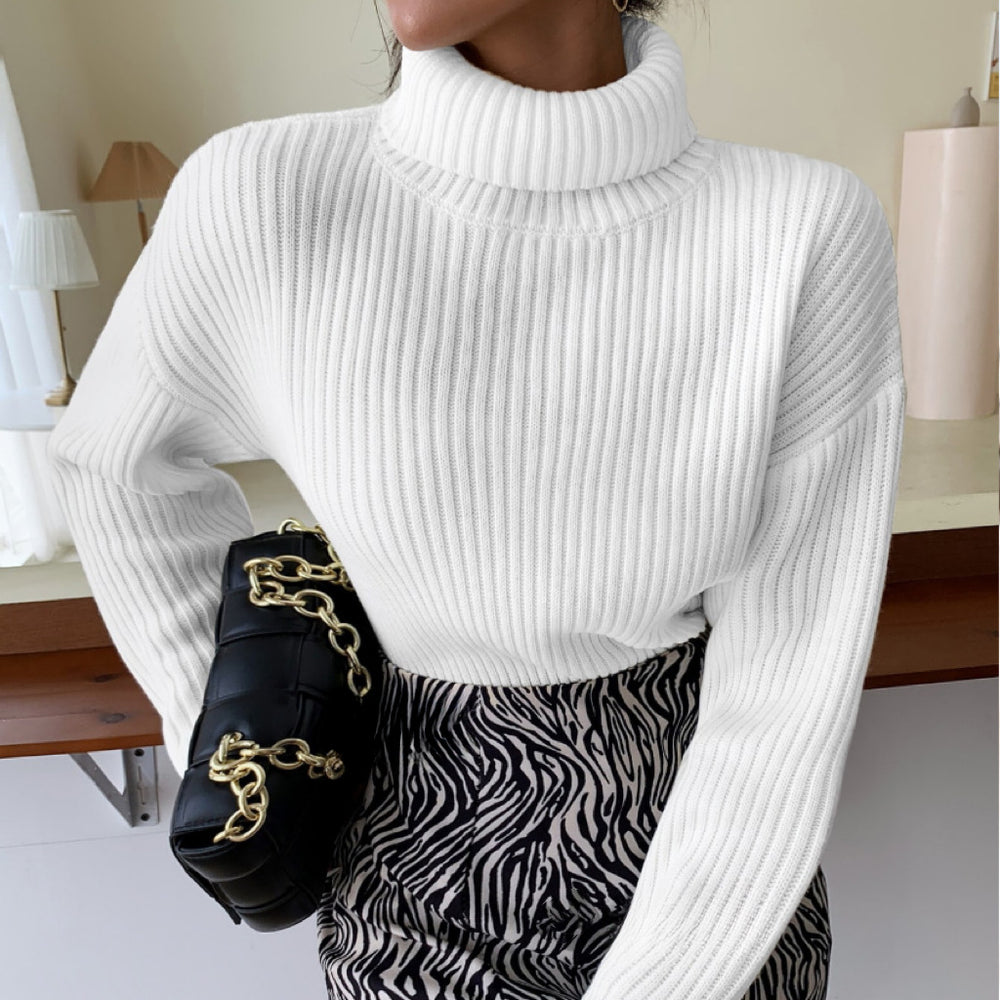 Damen Hochwertiger Rollkragenpullover mit strukturiertem Rippstrick EB