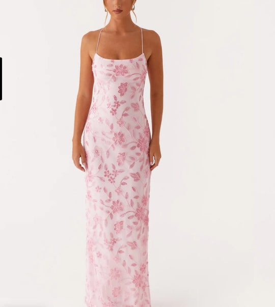 Damen Couture Maxikleid mit floralem Smock-Design und verführerischem Rücken EB