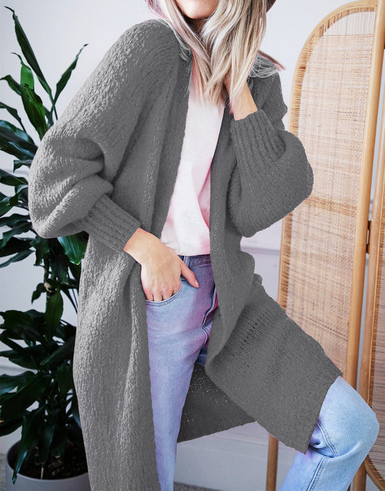 Damen Oversized Strickmantel mit lässigem V-Ausschnitt und luftiger Maschenstruktur EB