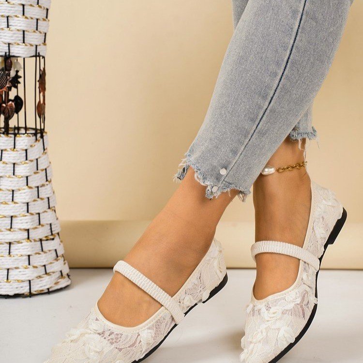 Damen elegante Ballerinas mit floralen Applikationen EB