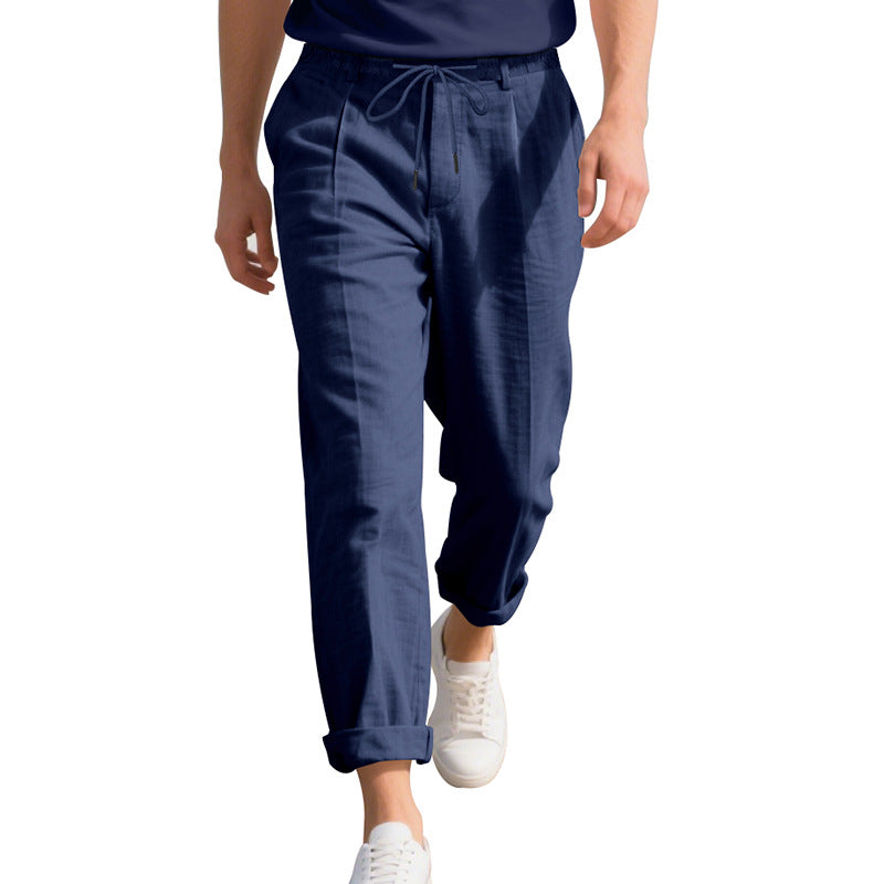 Herren nan strandtaugliche Leinenmisch-Loungehose mit elastischem Tunnelzug, dezenter Bundfalte und umgeschlagenem Knöchelabschluss EB
