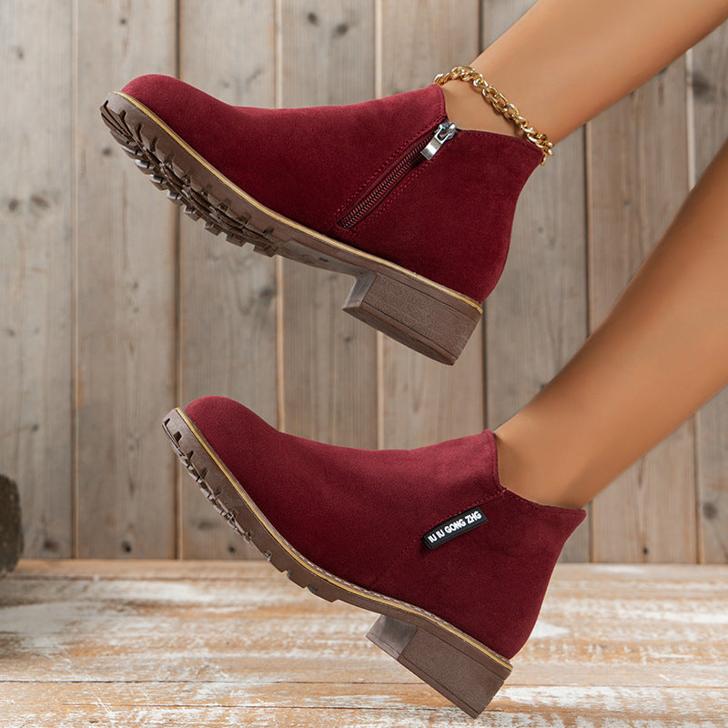 Damen nan elegante Chelsea-Ankleboot aus Veloursoptik mit seitlichem Reißverschluss und profilstarker Laufsohle EB