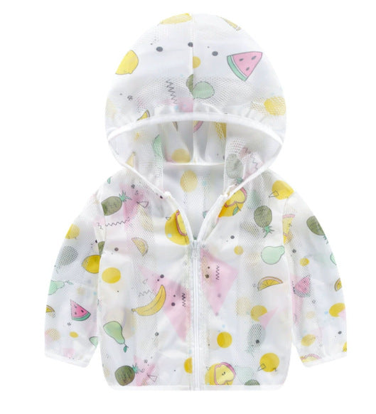 Unisex nan atmungsaktive Netz Kapuzen-Sonnenjacke für Säuglinge mit Reißverschluss und verspieltem Elefantenmotiv EB